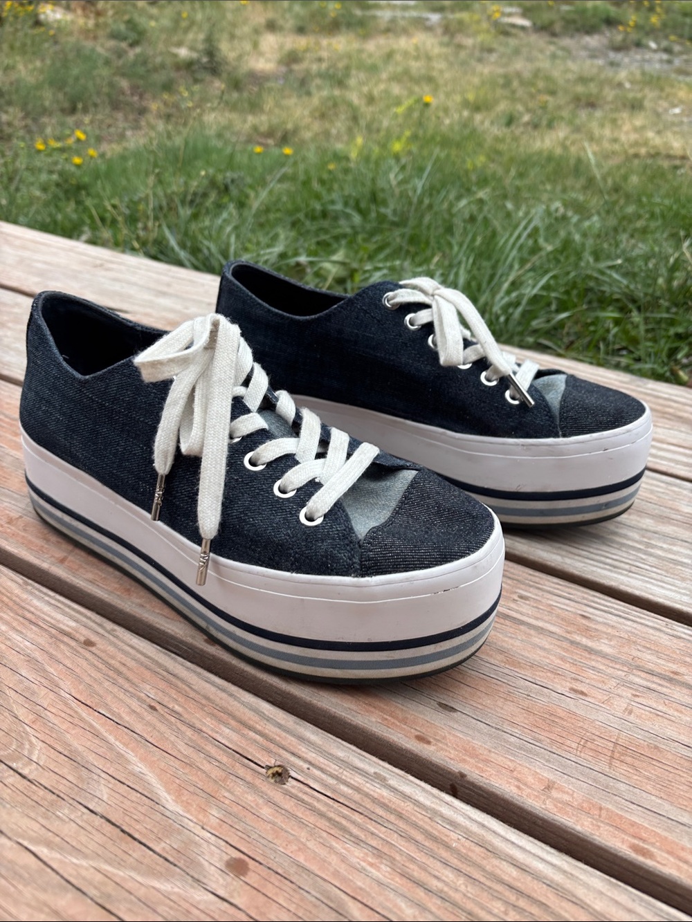 MICHAEL Michael Kors Ronnie Denim and White Platform Lace-Up Sneakers